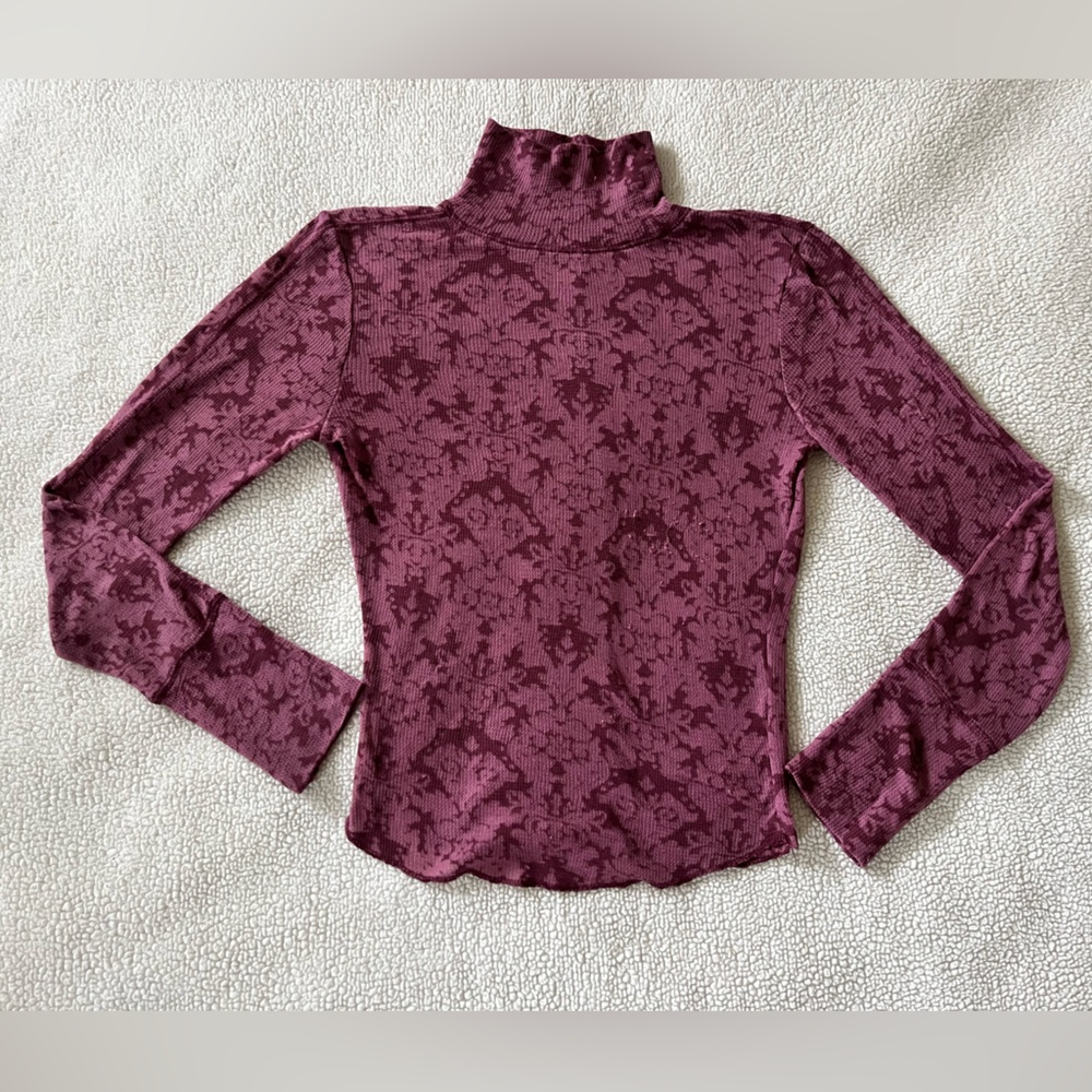 Intimately by Free People Mock Neck Damask Burnout Top, Berry/Plum, Size Small - Picture 2 of 8